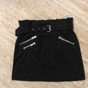 Faux suede paper bag zipper skirt